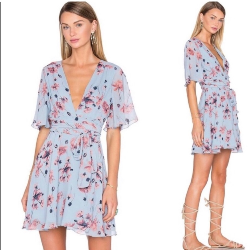 House of Harlow 1960 x Revolve Harper Wrap dress in blue floral print